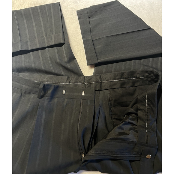 Vtg Boss Hugo Rossellini 48L 41x30 Blue with Ghost Banker's Stripe Suit 3/2 Roll - Picture 7 of 16